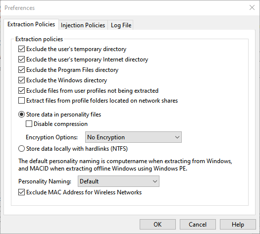Preferences Dialog - Extraction Policies